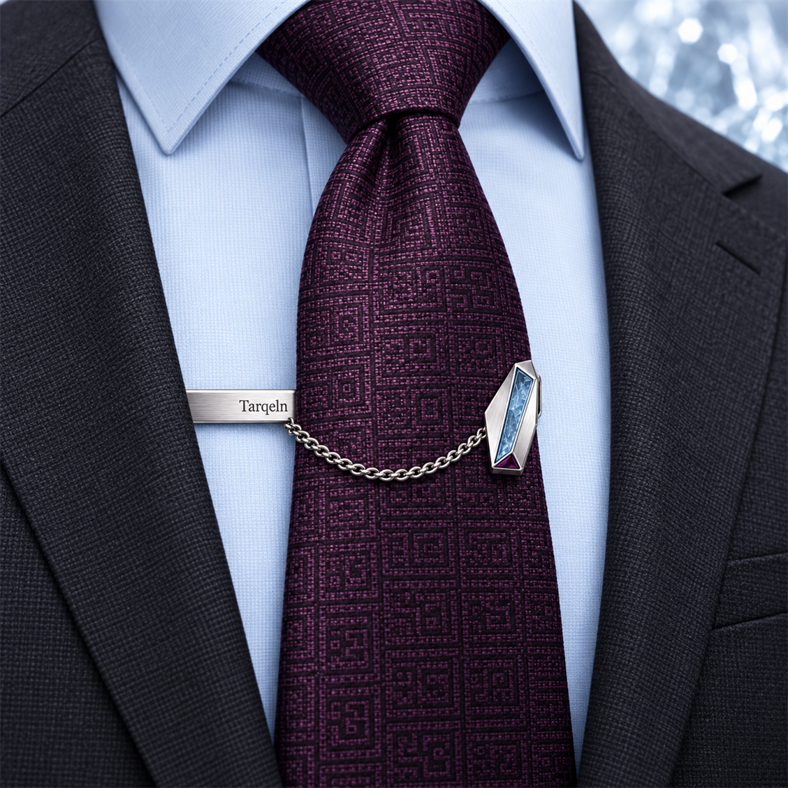 Tarqeln Plum Atlas Tie Bar & Chain