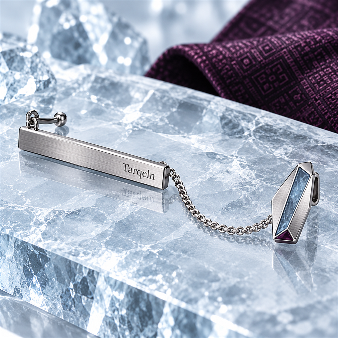 Tarqeln Plum Atlas Tie Bar & Chain