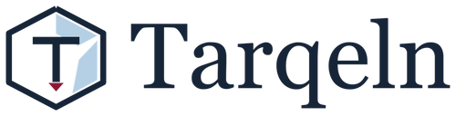 Tarqeln faceted T monogram and navy serif wordmark